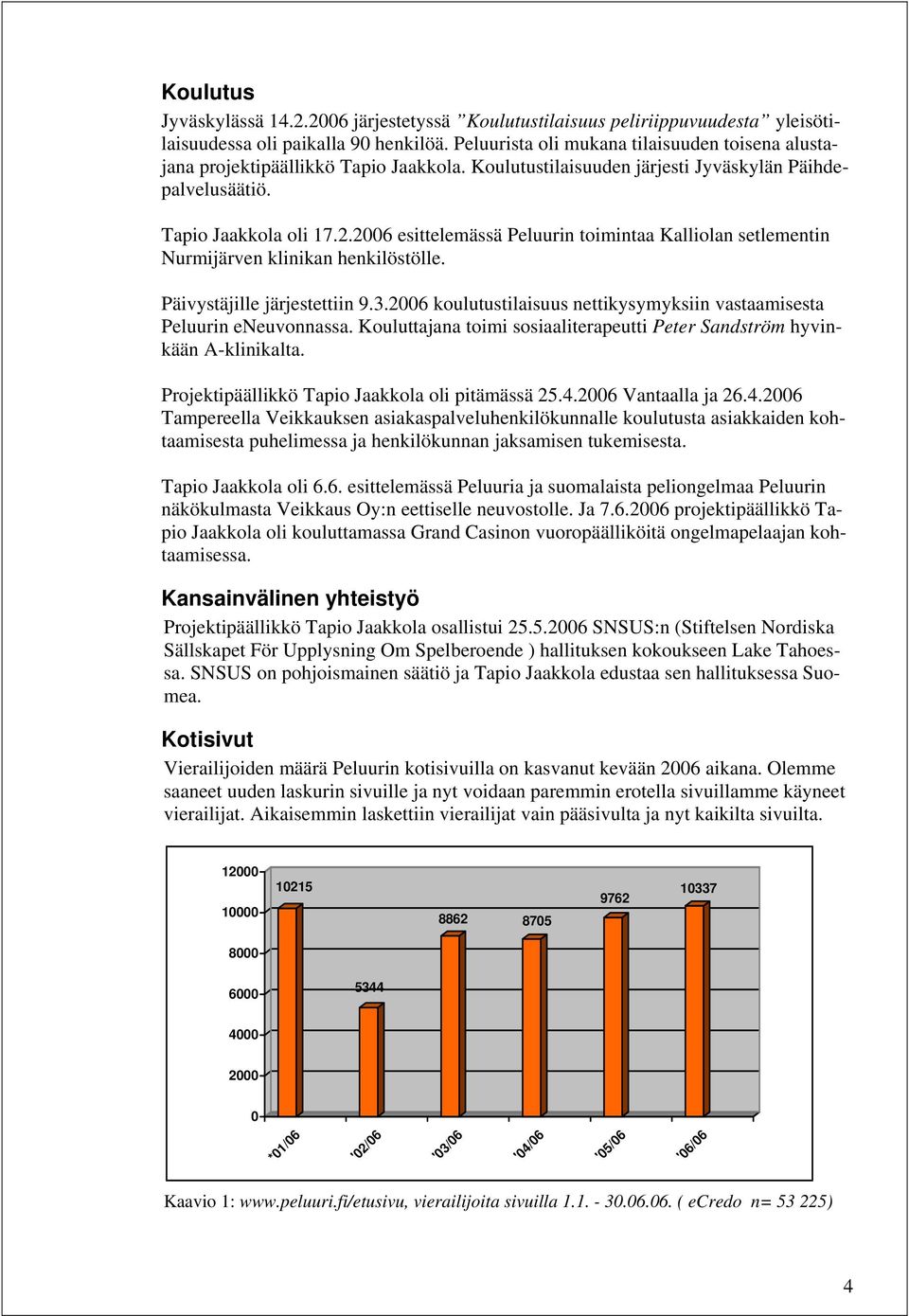 2006 esittelemässä Peluurin toimintaa Kalliolan setlementin Nurmijärven klinikan henkilöstölle. Päivystäjille järjestettiin 9.3.