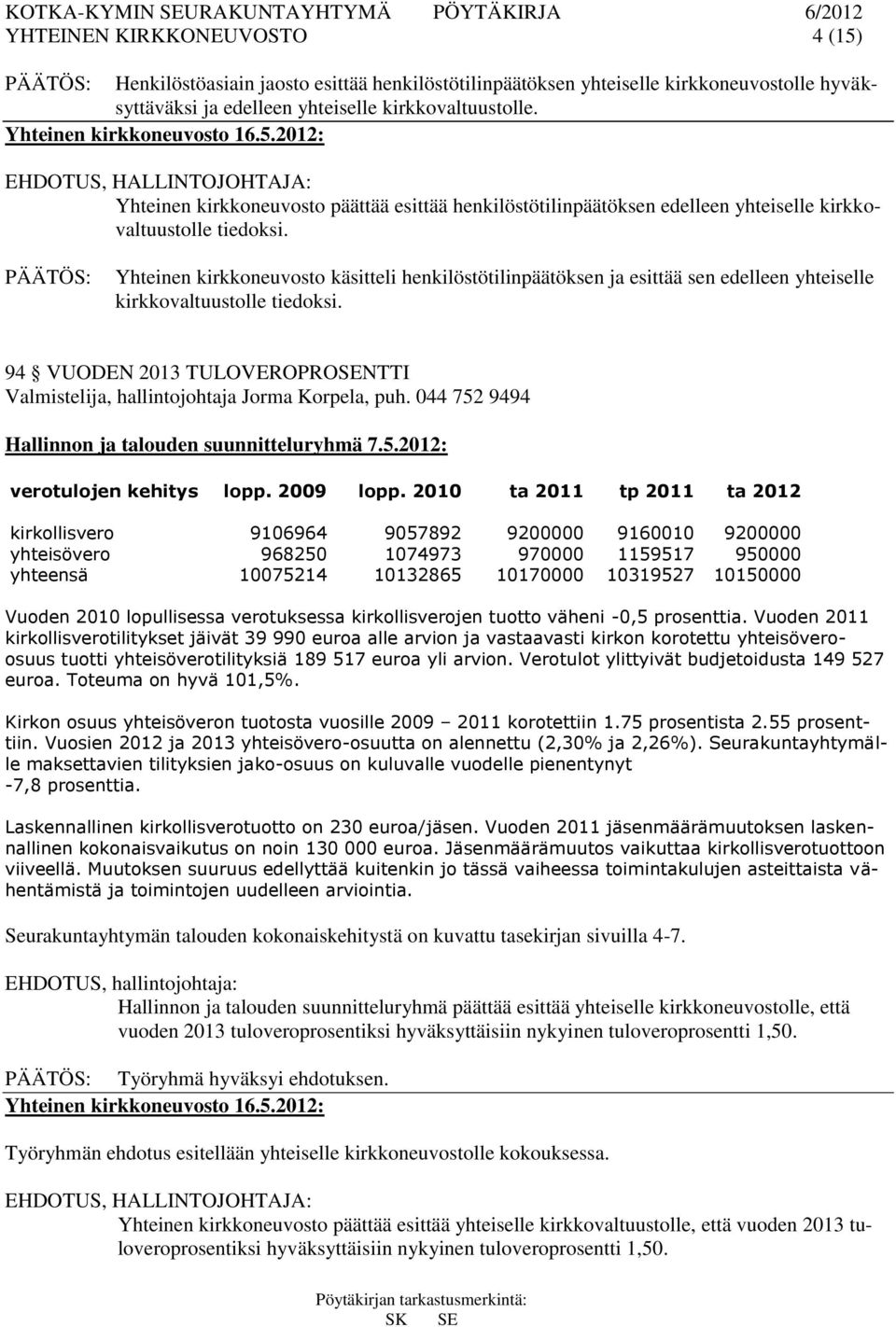 Yhteinen kirkkoneuvosto käsitteli henkilöstötilinpäätöksen ja esittää sen edelleen yhteiselle kirkkovaltuustolle tiedoksi.