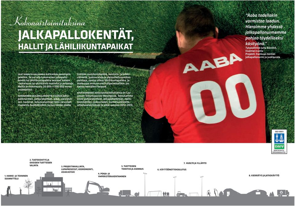 se voi olla kokonainen jalkapallokenttä tai lähiliikuntapaikka avaimet käteen -ratkaisuna tai yksittäisiä tuotteita ja palveluja. meillä on kokemusta 20 000 1 000 000 euron projekteista.