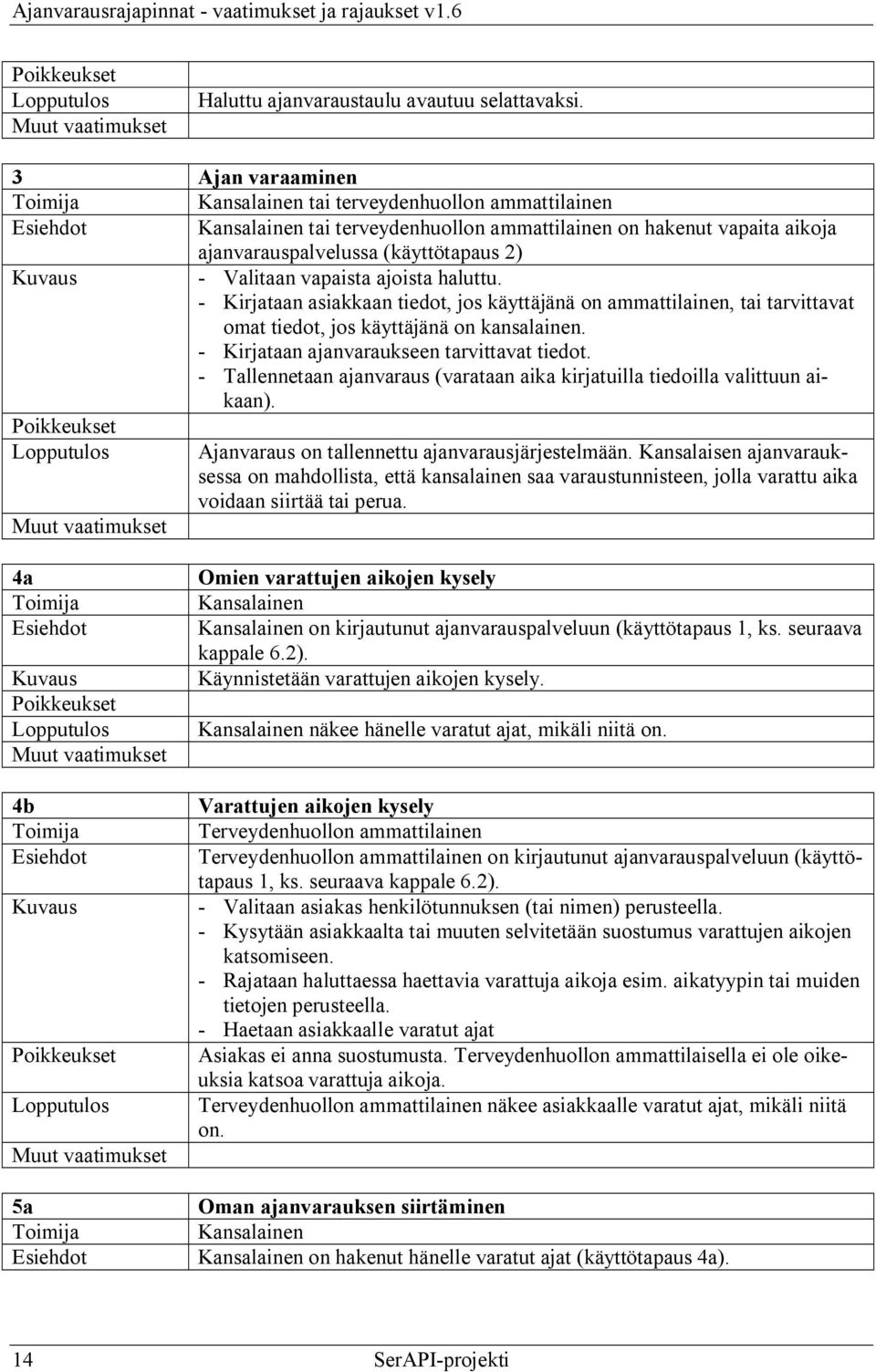 Valitaan vapaista ajoista haluttu. Kirjataan asiakkaan tiedot, jos käyttäjänä on ammattilainen, tai tarvittavat omat tiedot, jos käyttäjänä on kansalainen. Kirjataan ajanvaraukseen tarvittavat tiedot.