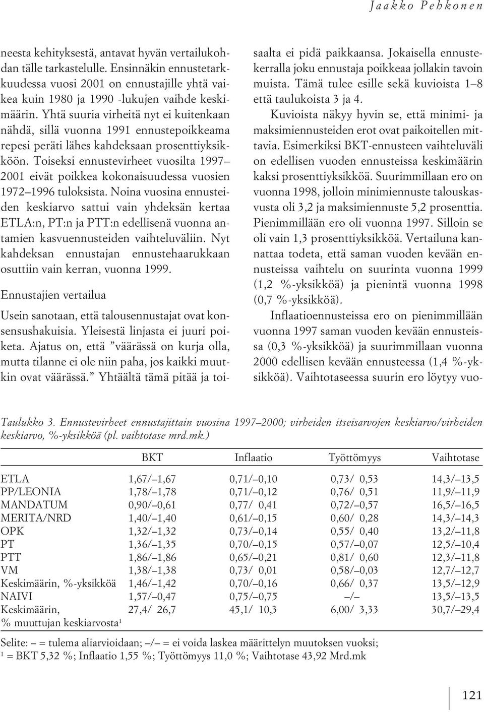 Yhtä suuria virheitä nyt ei kuitenkaan nähdä, sillä vuonna 1991 ennustepoikkeama repesi peräti lähes kahdeksaan prosenttiyksikköön.