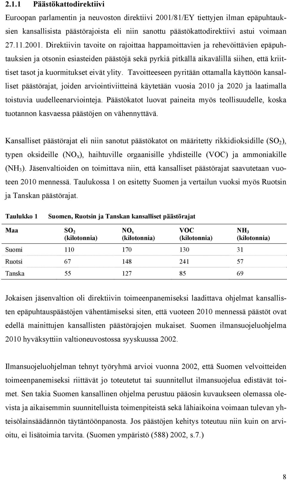 Direktiivin tavoite on rajoittaa happamoittavien ja rehevöittävien epäphtaksien ja otsonin esiasteiden päästöjä sekä pyrkiä pitkällä aikavälillä siihen, että kriittiset tasot ja kormitkset eivät