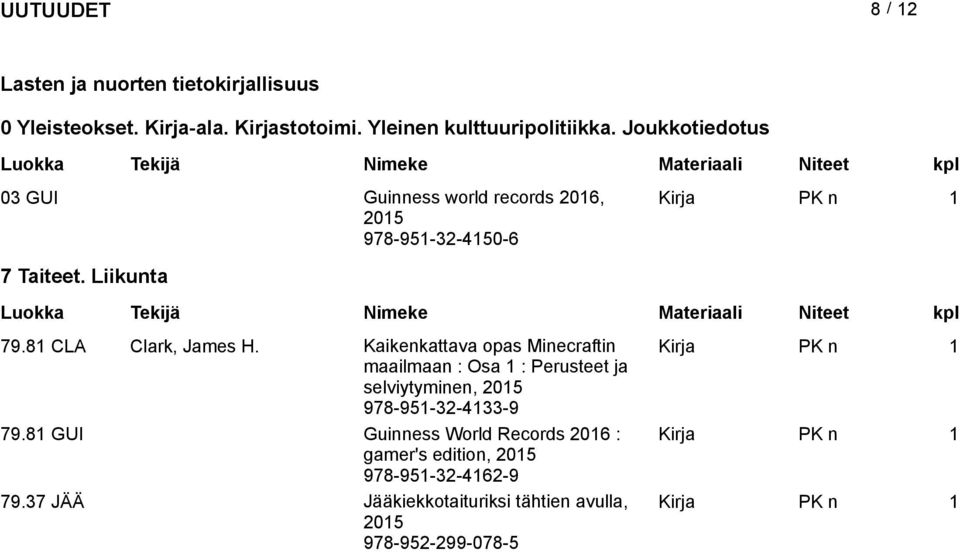 Kaikenkattava opas Minecraftin K PK n maailmaan : Osa : Perteet ja selviytyminen, 978-95-32-433-9 79.