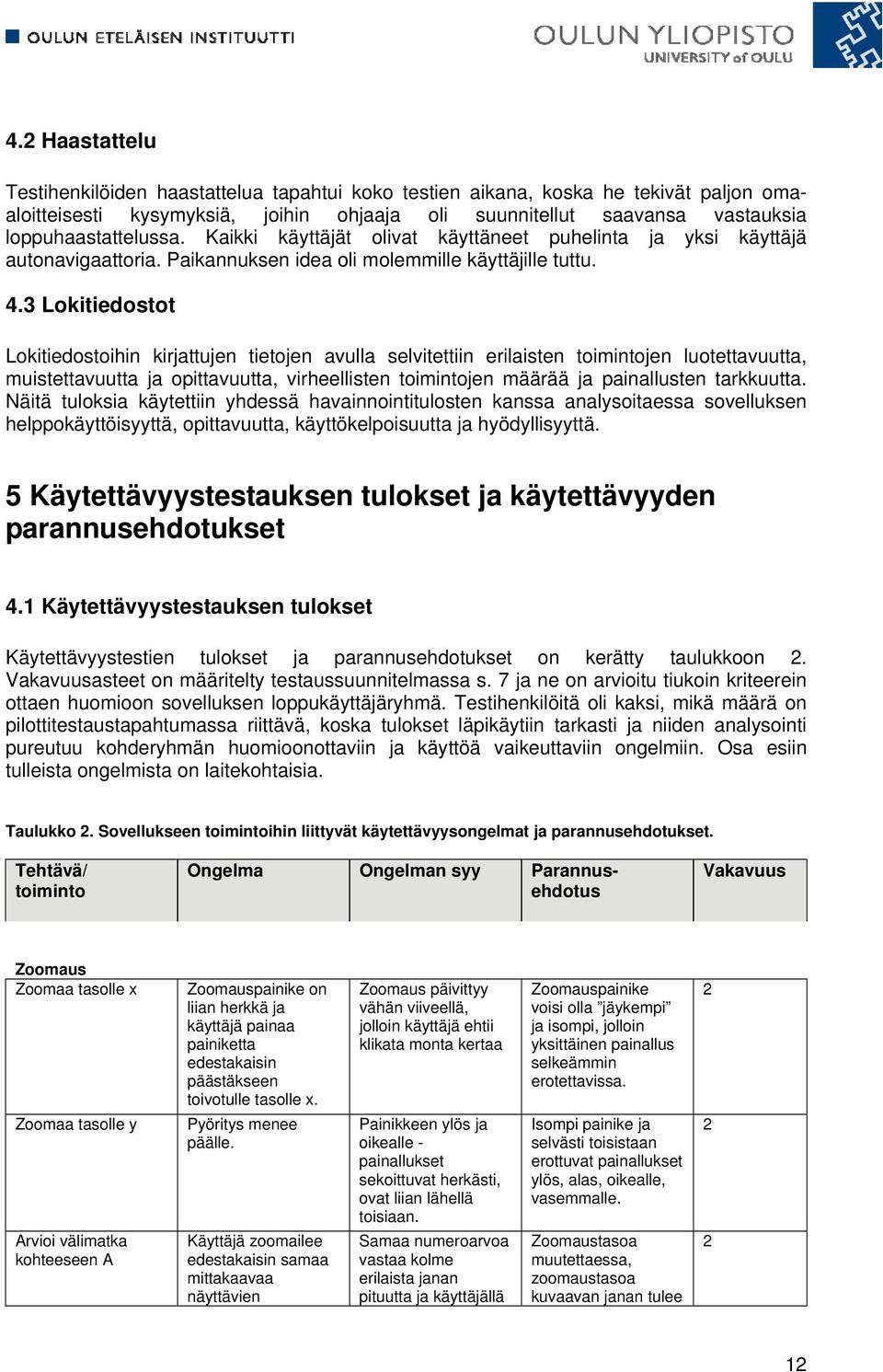 3 Lokitiedostot Lokitiedostoihin kirjattujen tietojen avulla selvitettiin erilaisten toimintojen luotettavuutta, muistettavuutta ja opittavuutta, virheellisten toimintojen määrää ja painallusten