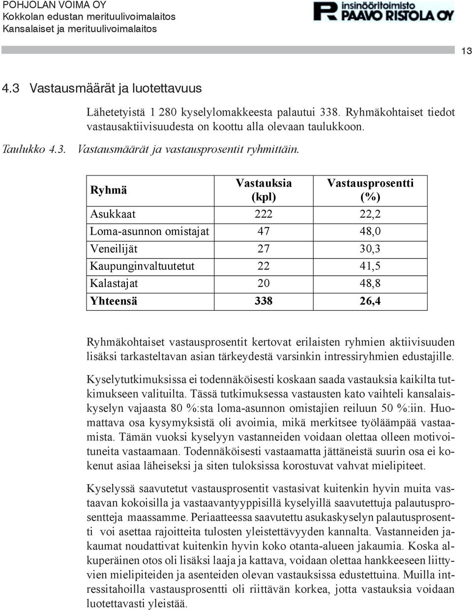 vastausprosentit kertovat erilaisten ryhmien aktiivisuuden lisäksi tarkasteltavan asian tärkeydestä varsinkin intressiryhmien edustajille.