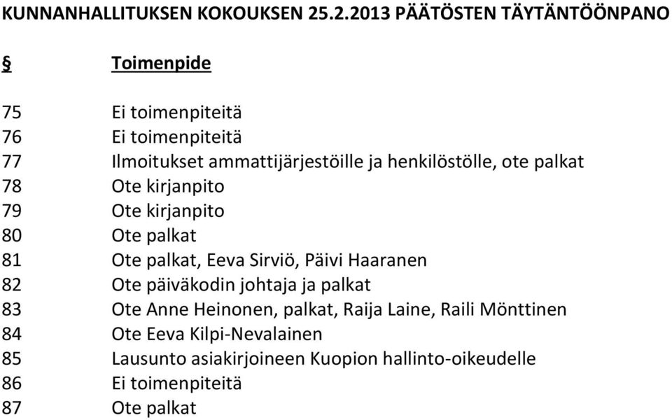 ja henkilöstölle, ote palkat 78 Ote kirjanpito 79 Ote kirjanpito 80 Ote palkat 81 Ote palkat, Eeva Sirviö, Päivi