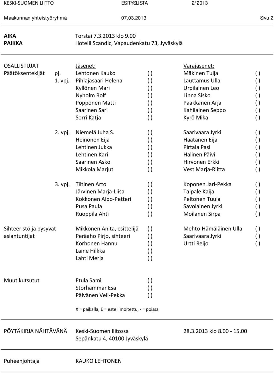 Urpilainen Leo ( ) Linna Sisko ( ) Paakkanen Arja ( ) Kahilainen Seppo ( ) Kyrö Mika ( ) 2. vpj. Niemelä Juha S.