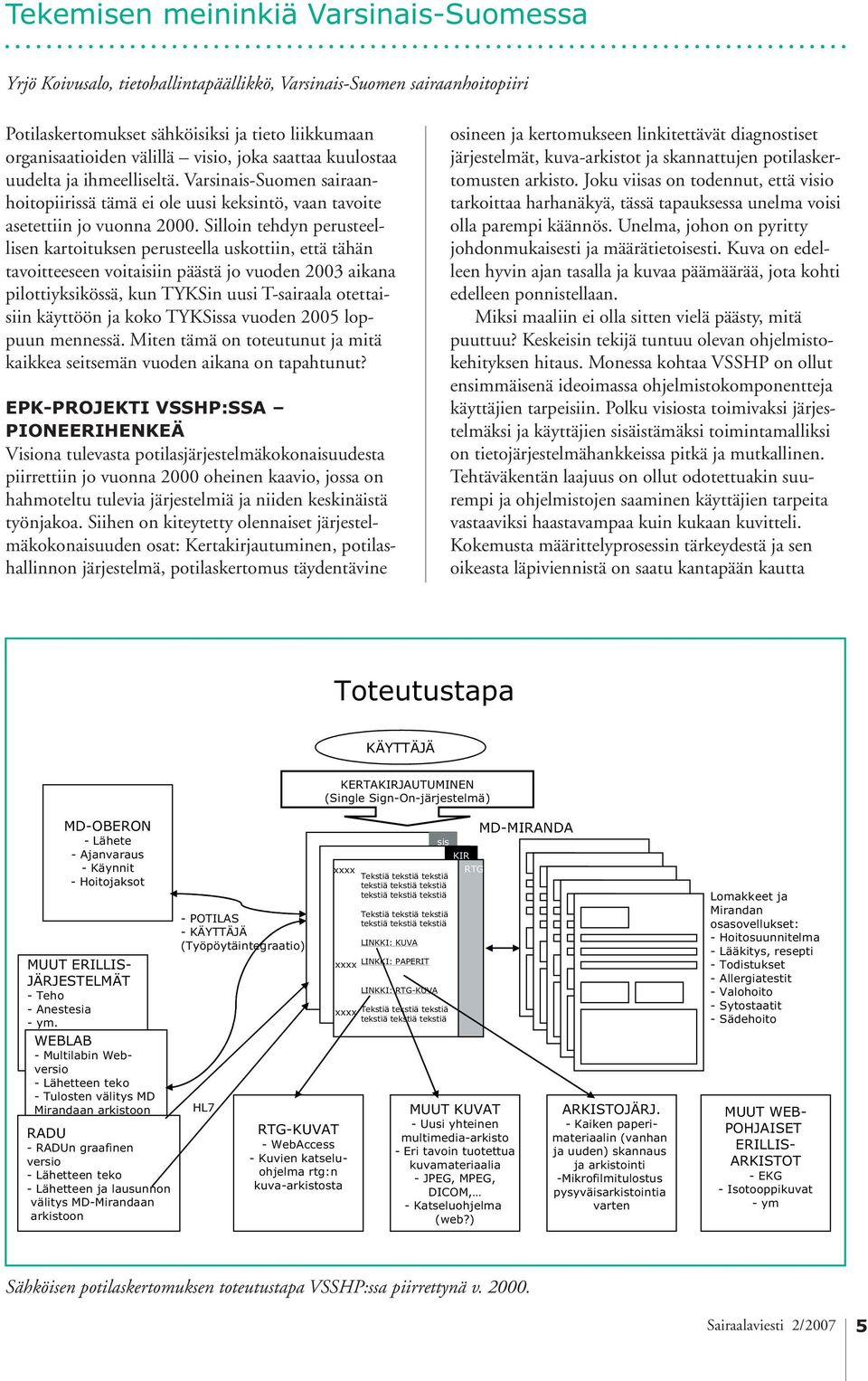 Silloin tehdyn perusteellisen kartoituksen perusteella uskottiin, että tähän tavoitteeseen voitaisiin päästä jo vuoden 2003 aikana pilottiyksikössä, kun TYKSin uusi T-sairaala otettaisiin käyttöön ja