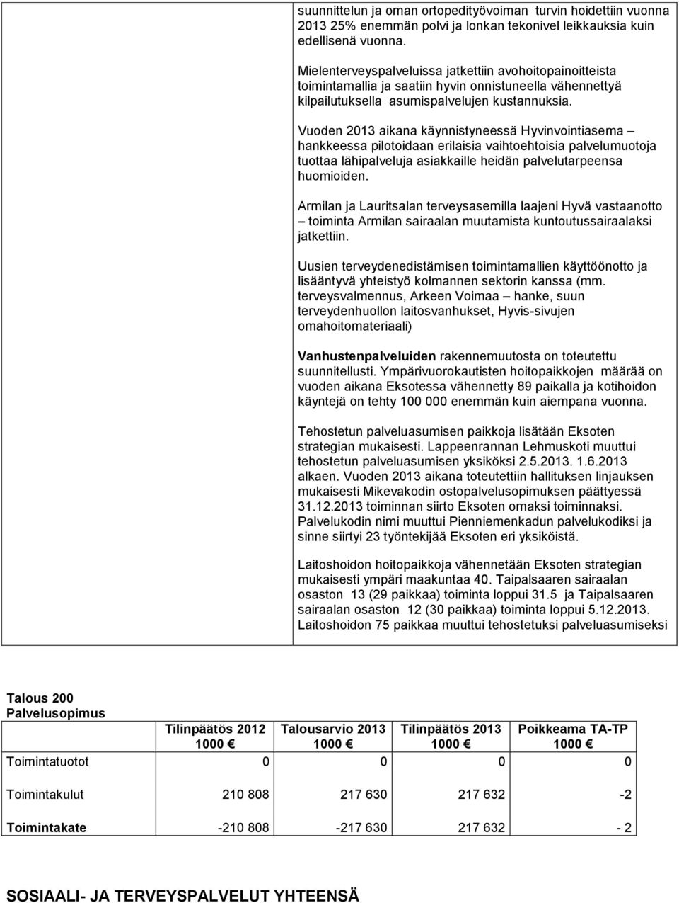 Vuoden 2013 aikana käynnistyneessä Hyvinvointiasema hankkeessa pilotoidaan erilaisia vaihtoehtoisia palvelumuotoja tuottaa lähipalveluja asiakkaille heidän palvelutarpeensa huomioiden.