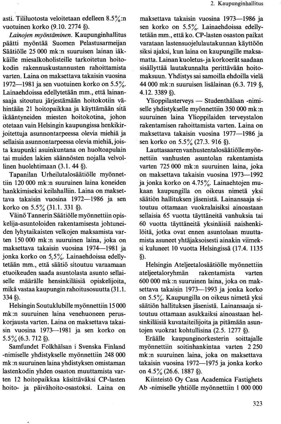 Laina on maksettava takaisin vuosina 1972 1981 ja sen vuotuinen korko on 5.5%. Lainaehdoissa edellytetään mm.