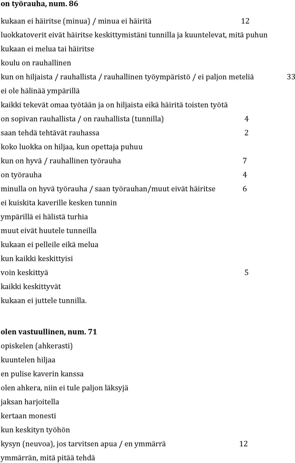 / rauhallista / rauhallinen työympäristö / ei paljon meteliä 33 ei ole hälinää ympärillä kaikki tekevät omaa työtään ja on hiljaista eikä häiritä toisten työtä on sopivan rauhallista / on rauhallista