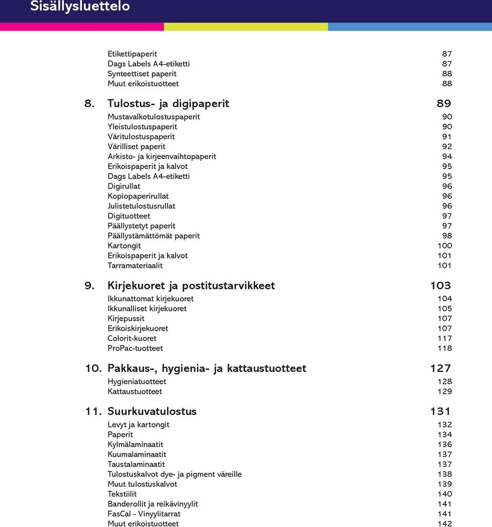 Labels A4-etiketti 95 Digirullat 96 Kopiopaperirullat 96 Julistetulostusrullat 96 Digituotteet 97 Päällystetyt paperit 97 Päällystämättömät paperit 98 Kartongit 100 Erikoispaperit ja kalvot 101