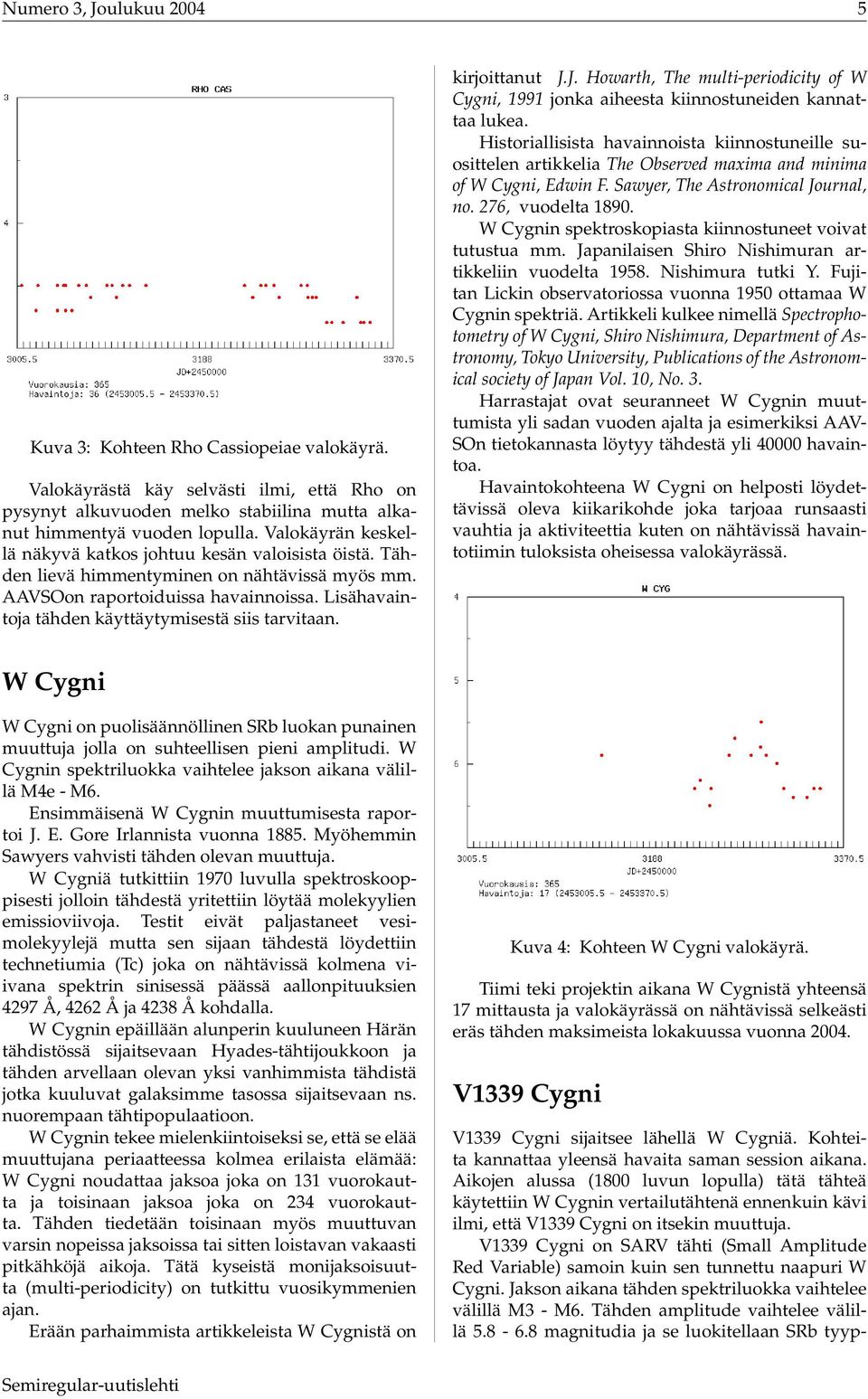 Lisähavaintoja tähden käyttäytymisestä siis tarvitaan. kirjoittanut J.J. Howarth, The multi-periodicity of W Cygni, 1991 jonka aiheesta kiinnostuneiden kannattaa lukea.