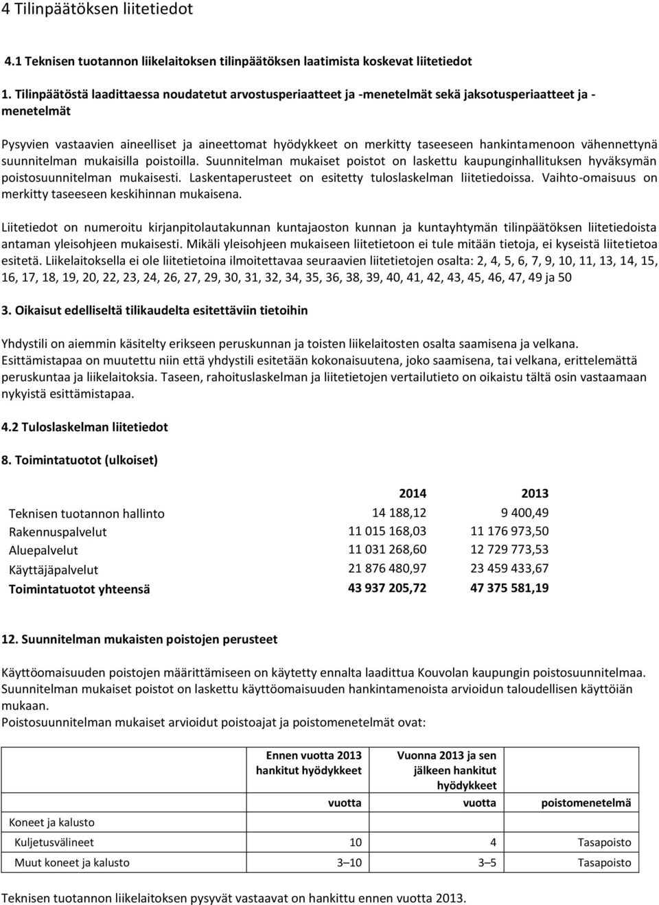 hankintamenoon vähennettynä suunnitelman mukaisilla poistoilla. Suunnitelman mukaiset poistot on laskettu kaupunginhallituksen hyväksymän poistosuunnitelman mukaisesti.