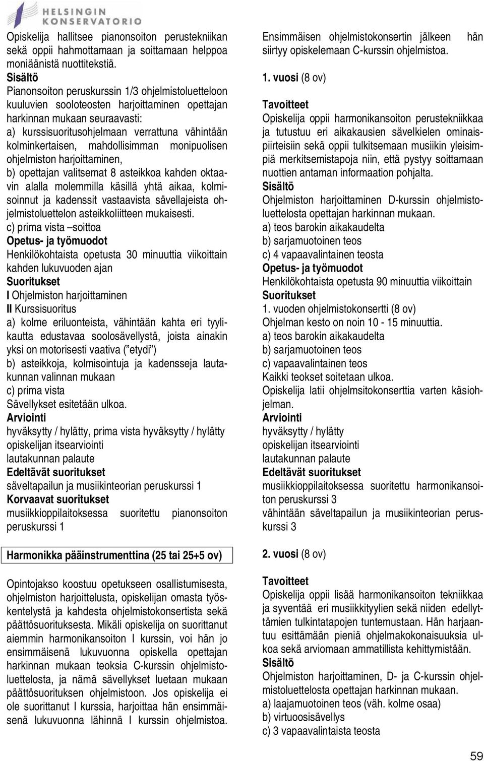 mahdollisimman monipuolisen ohjelmiston harjoittaminen, b) opettajan valitsemat 8 asteikkoa kahden oktaavin alalla molemmilla käsillä yhtä aikaa, kolmisoinnut ja kadenssit vastaavista sävellajeista