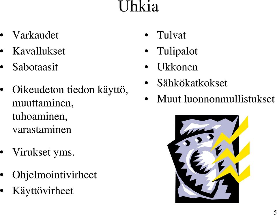 Tulvat Tulipalot Ukkonen Sähkökatkokset Muut