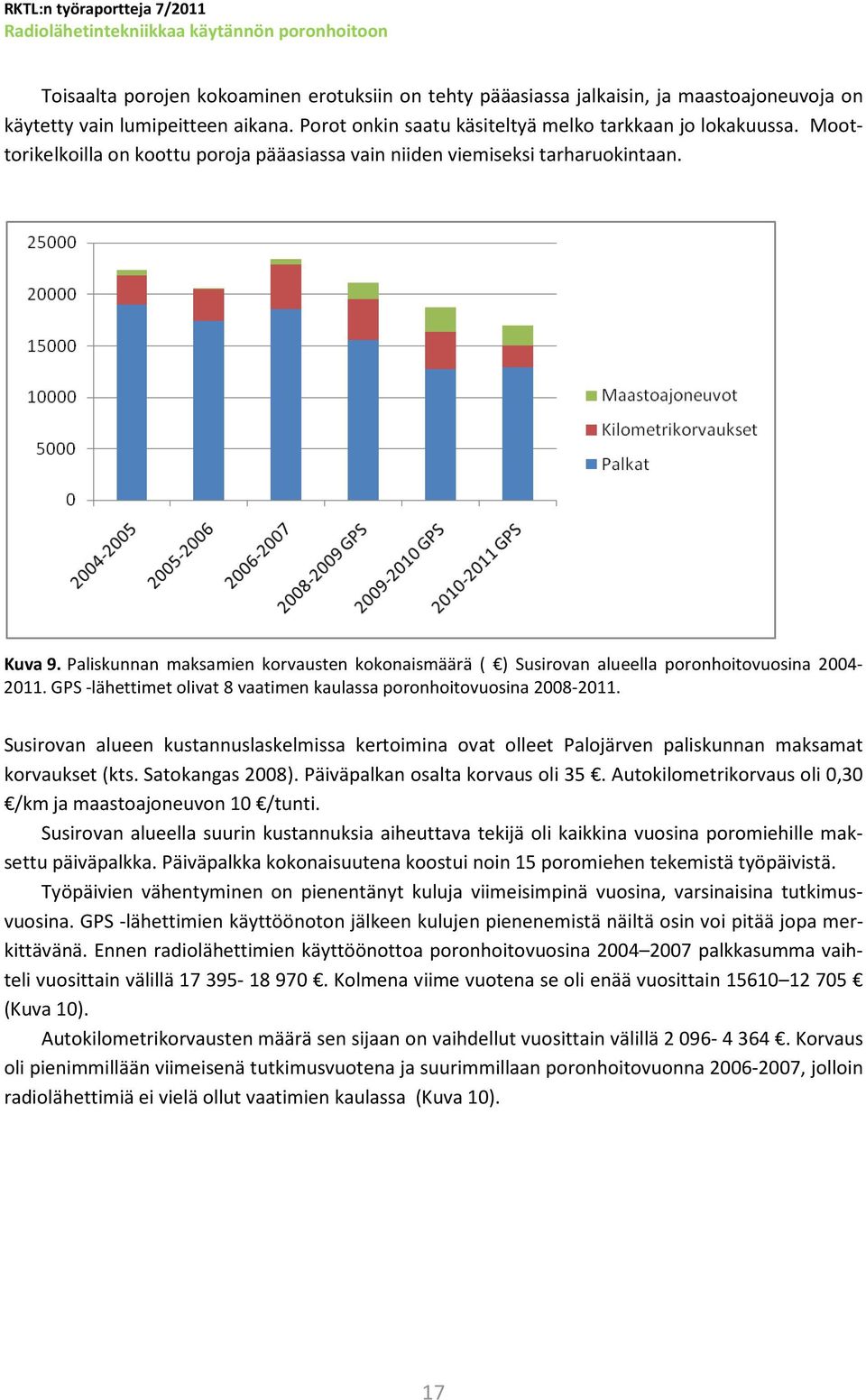 GPS -lähettimet olivat 8 vaatimen kaulassa poronhoitovuosina 2008-2011. Susirovan alueen kustannuslaskelmissa kertoimina ovat olleet Palojärven paliskunnan maksamat korvaukset (kts. Satokangas 2008).