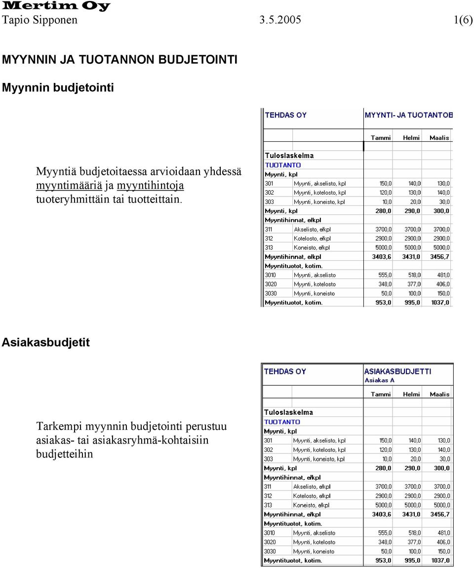 budjetoitaessa arvioidaan yhdessä myyntimääriä ja myyntihintoja
