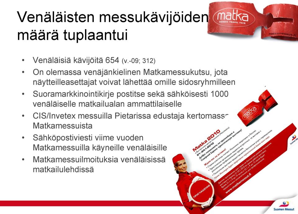 Suoramarkkinointikirje postitse sekä sähköisesti 1000 venäläiselle matkailualan ammattilaiselle CIS/Invetex messuilla
