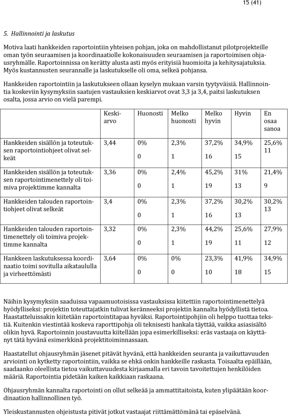 raportoimisen ohjausryhmälle. Raportoinnissa on kerätty alusta asti myös erityisiä huomioita ja kehitysajatuksia. Myös kustannusten seurannalle ja laskutukselle oli oma, selkeä pohjansa.