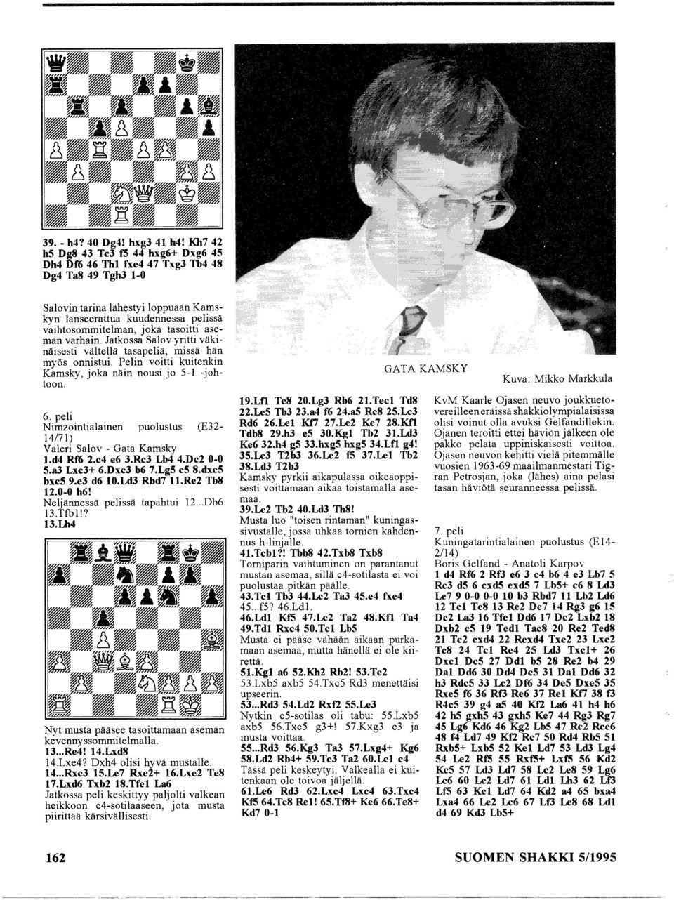 tasoitti aseman varhain. Jatkossa Salov yritti väkinäisesti vältellä tasapeliä, missä hän myös onnistui. Pelin voitti kuitenkin Kamsky, joka näin nousi jo 5-1 -johtoon. 6.
