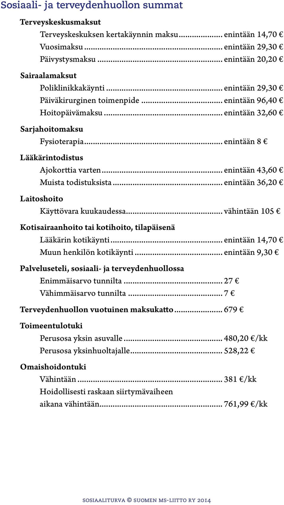 .. enintään 8 Lääkärintodistus Ajokorttia varten... enintään 43,60 Muista todistuksista... enintään 36,20 Laitoshoito Käyttövara kuukaudessa.