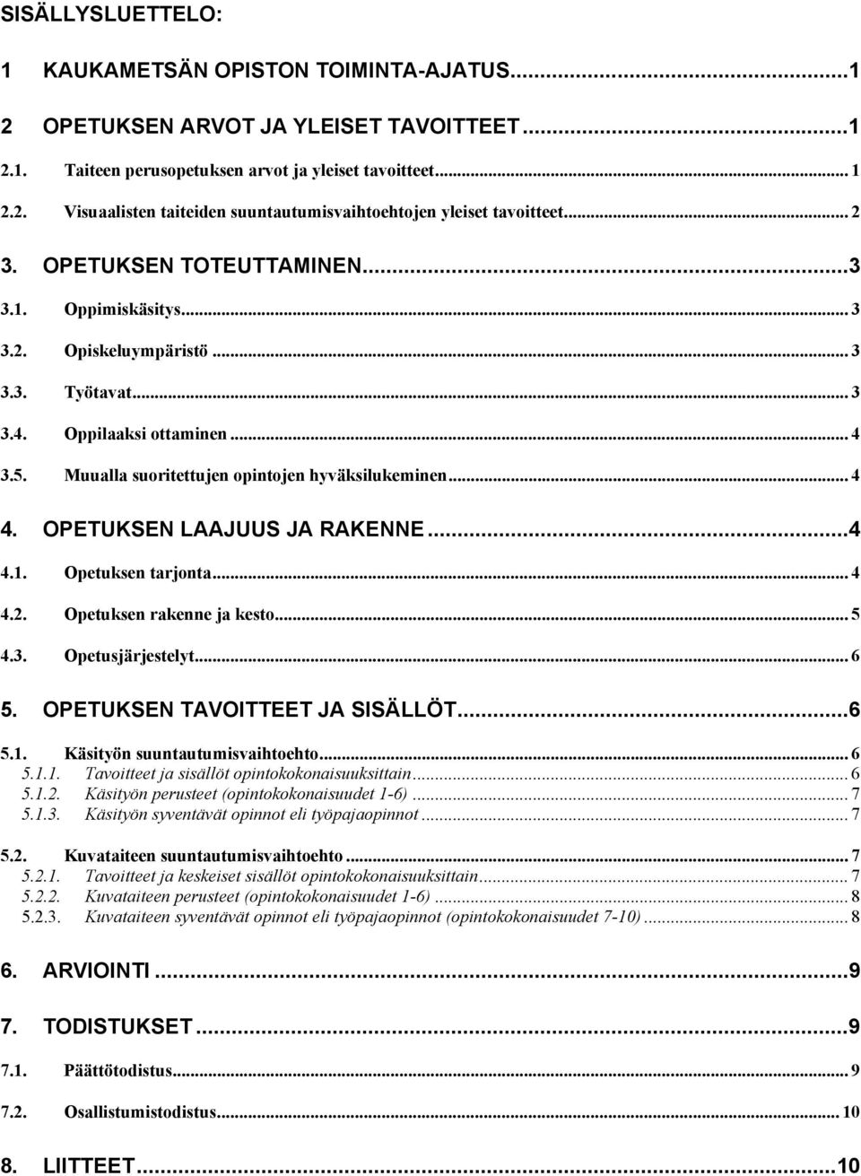 OPETUKSEN LAAJUUS JA RAKENNE...4 4.1. Opetuksen tarjonta... 4 4.2. Opetuksen rakenne ja kesto... 5 4.3. Opetusjärjestelyt... 6 5. OPETUKSEN TAVOITTEET JA SISÄLLÖT...6 5.1. Käsityön suuntautumisvaihtoehto.