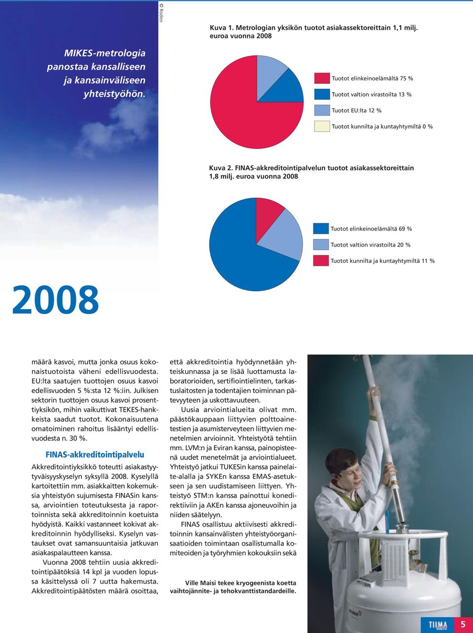 euroa vuonna 2008 Tuotot elinkeinoelämältä 69 % Tuotot valtion virastoilta 20 % Tuotot kunnilta ja kuntayhtymiltä 11 % 2008 määrä kasvoi, mutta jonka osuus kokonaistuotoista väheni edellisvuodesta.