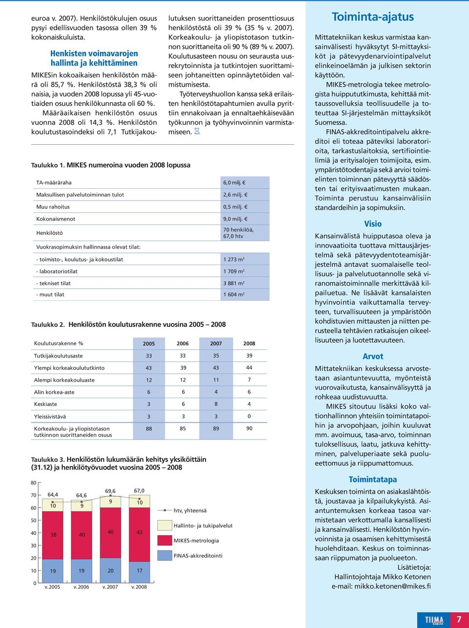 Henkilöstöstä 38,3 % oli naisia, ja vuoden 2008 lopussa yli 45-vuotiaiden osuus henkilökunnasta oli 60 %. Määräaikaisen henkilöstön osuus vuonna 2008 oli 14,3 %.