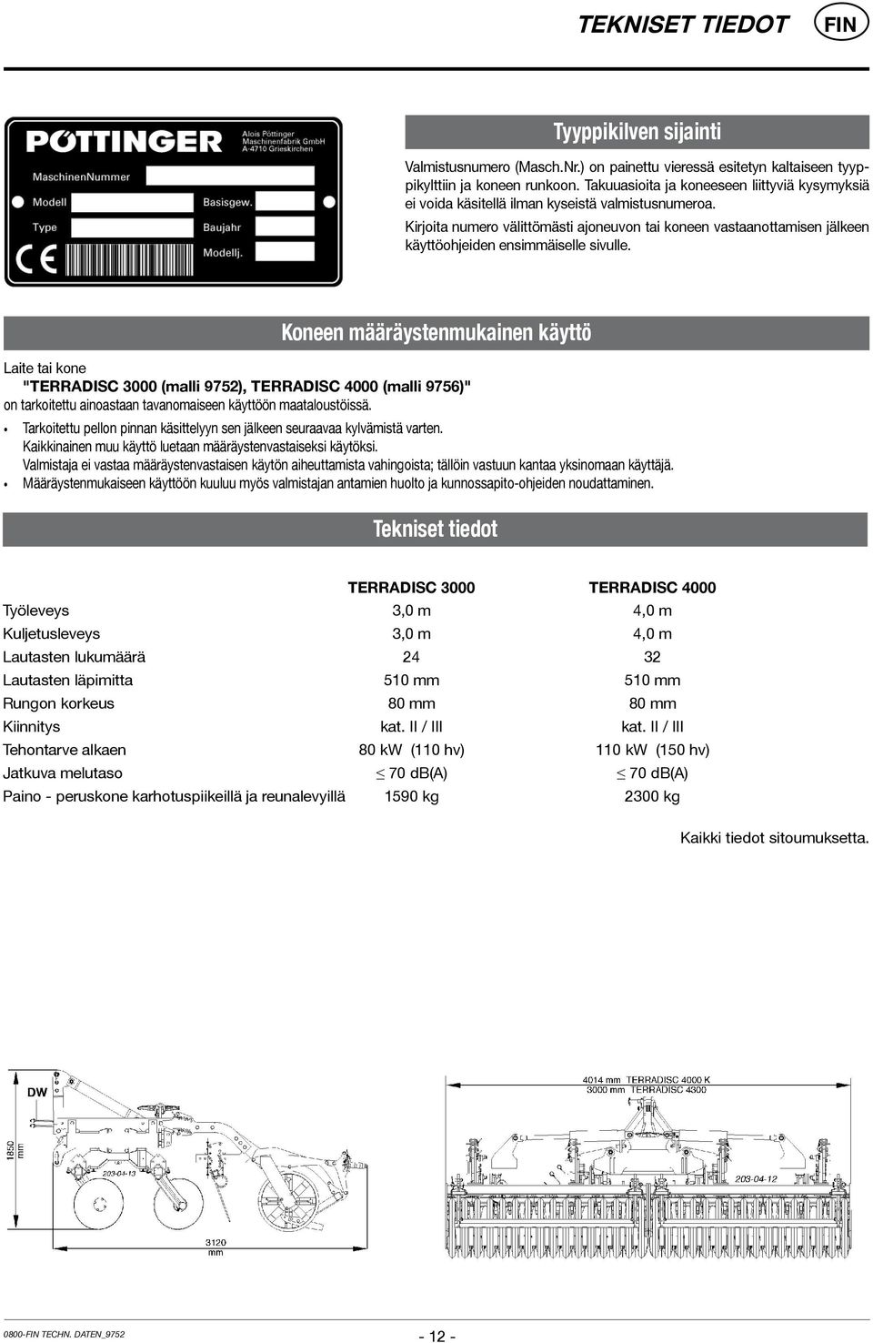 Kirjoita numero välittömästi ajoneuvon tai koneen vastaanottamisen jälkeen käyttöohjeiden ensimmäiselle sivulle.