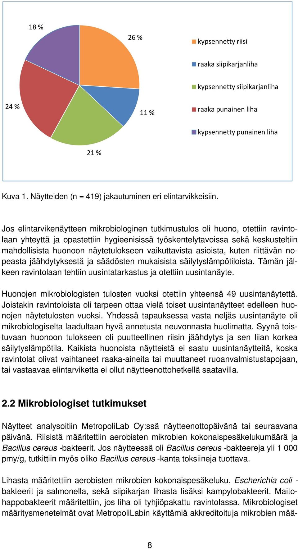 Jos elintarvikenäytteen mikrobiologinen tutkimustulos oli huono, otettiin ravintolaan yhteyttä ja opastettiin hygieenisissä työskentelytavoissa sekä keskusteltiin mahdollisista huonoon näytetulokseen