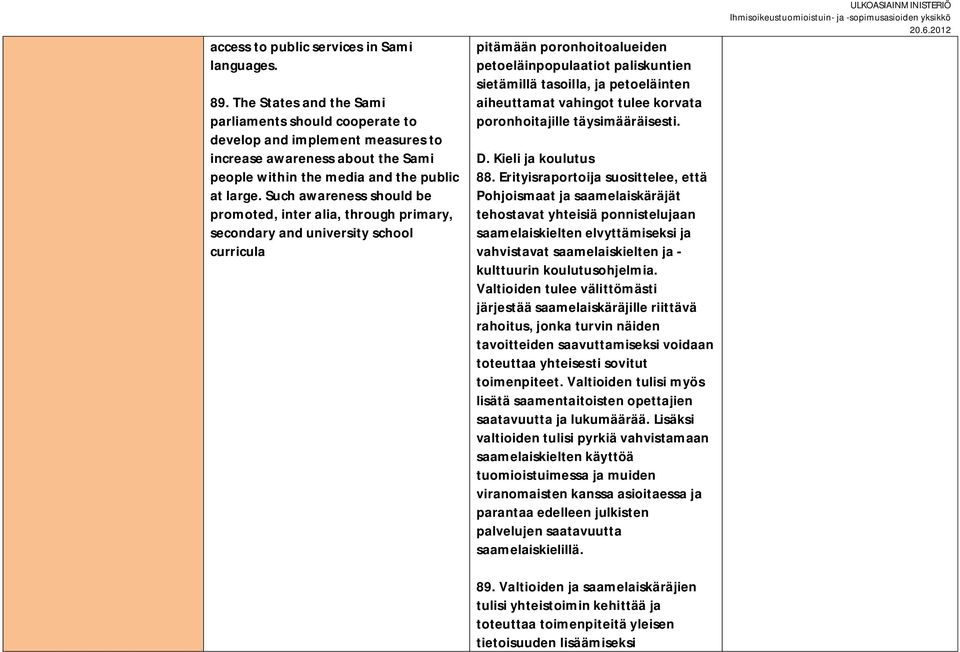 Such awareness should be promoted, inter alia, through primary, secondary and university school curricula pitämään poronhoitoalueiden petoeläinpopulaatiot paliskuntien sietämillä tasoilla, ja