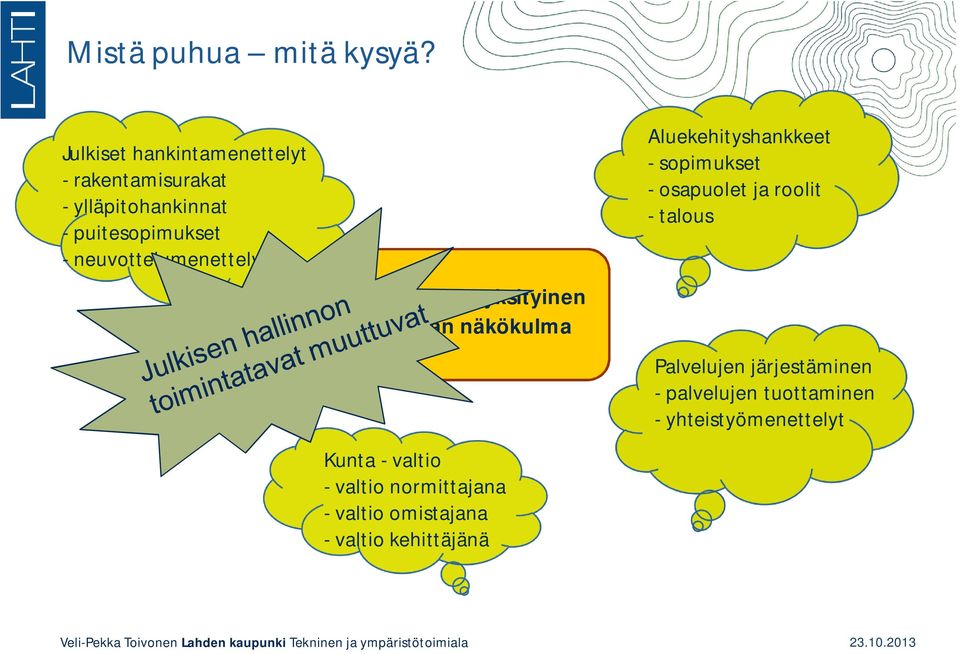 neuvottelumenettelyt Julkinen yksityinen Kunnan näkökulma Kunta - valtio - valtio normittajana -