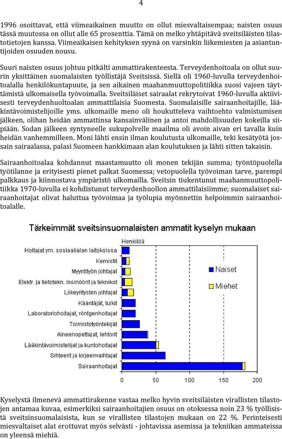 Terveydenhoitoala on ollut suurin yksittäinen suomalaisten työllistäjä Sveitsissä.