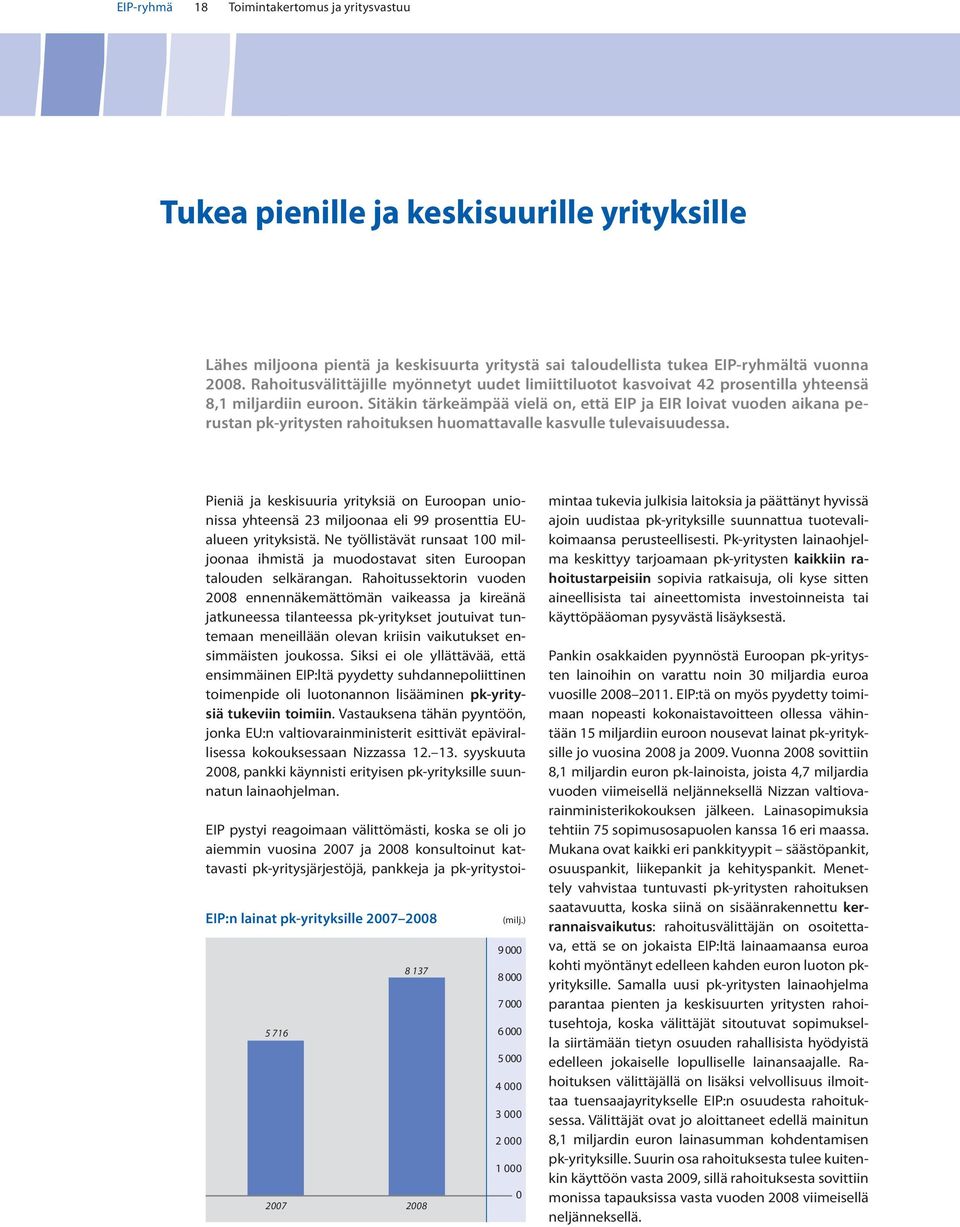 Sitäkin tärkeämpää vielä on, että EIP ja EIR loivat voden aikana perstan pk-yritysten rahoitksen homattavalle kasvlle tlevaisdessa.
