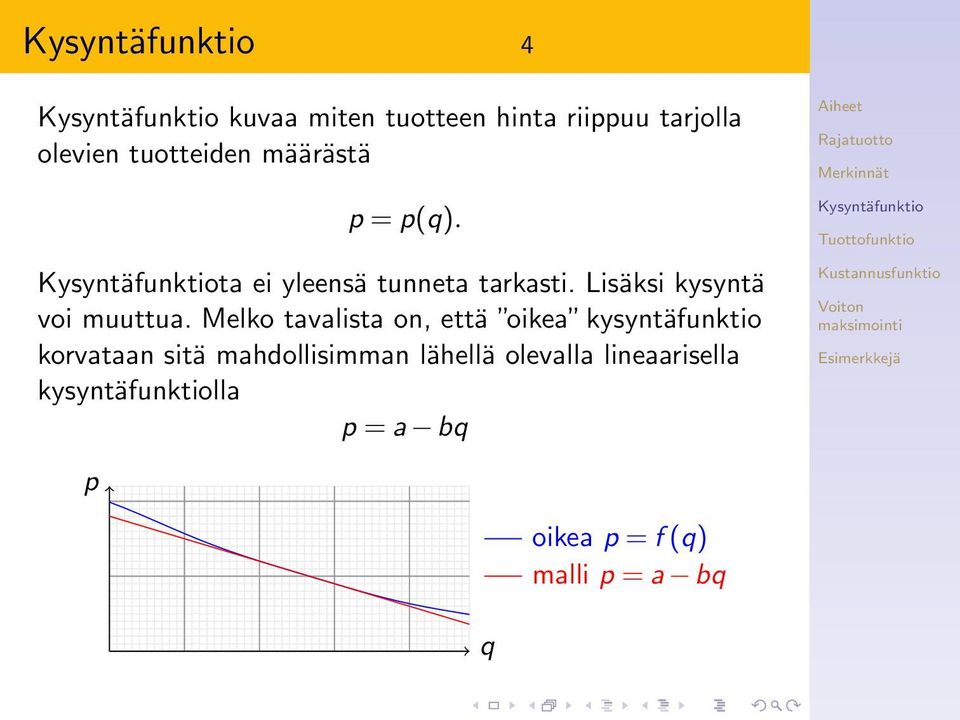 Melko tavalista on, että oikea kysyntäfunktio korvataan sitä mahdollisimman