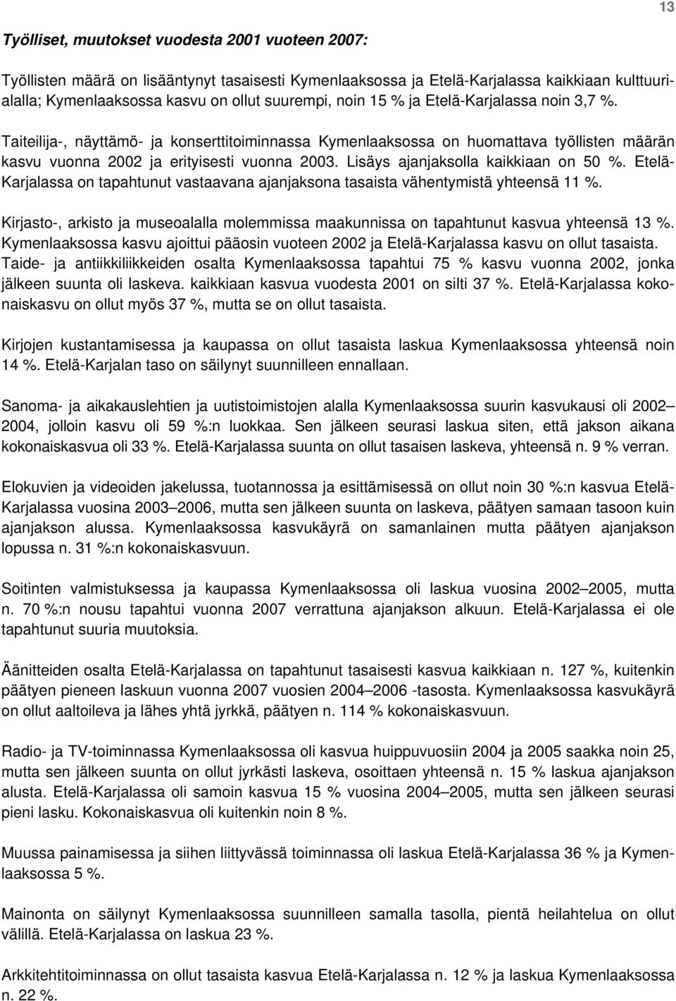 Lisäys ajanjaksolla kaikkiaan on 50 %. Etelä- Karjalassa on tapahtunut vastaavana ajanjaksona tasaista vähentymistä yhteensä 11 %.