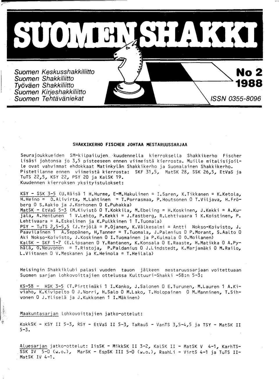 MuiLLe mitalisijoil Le ovat vahvimmat ehdokkaat MatinkyLän Shakkikerho ja SuomaLainen Shakkikerho.