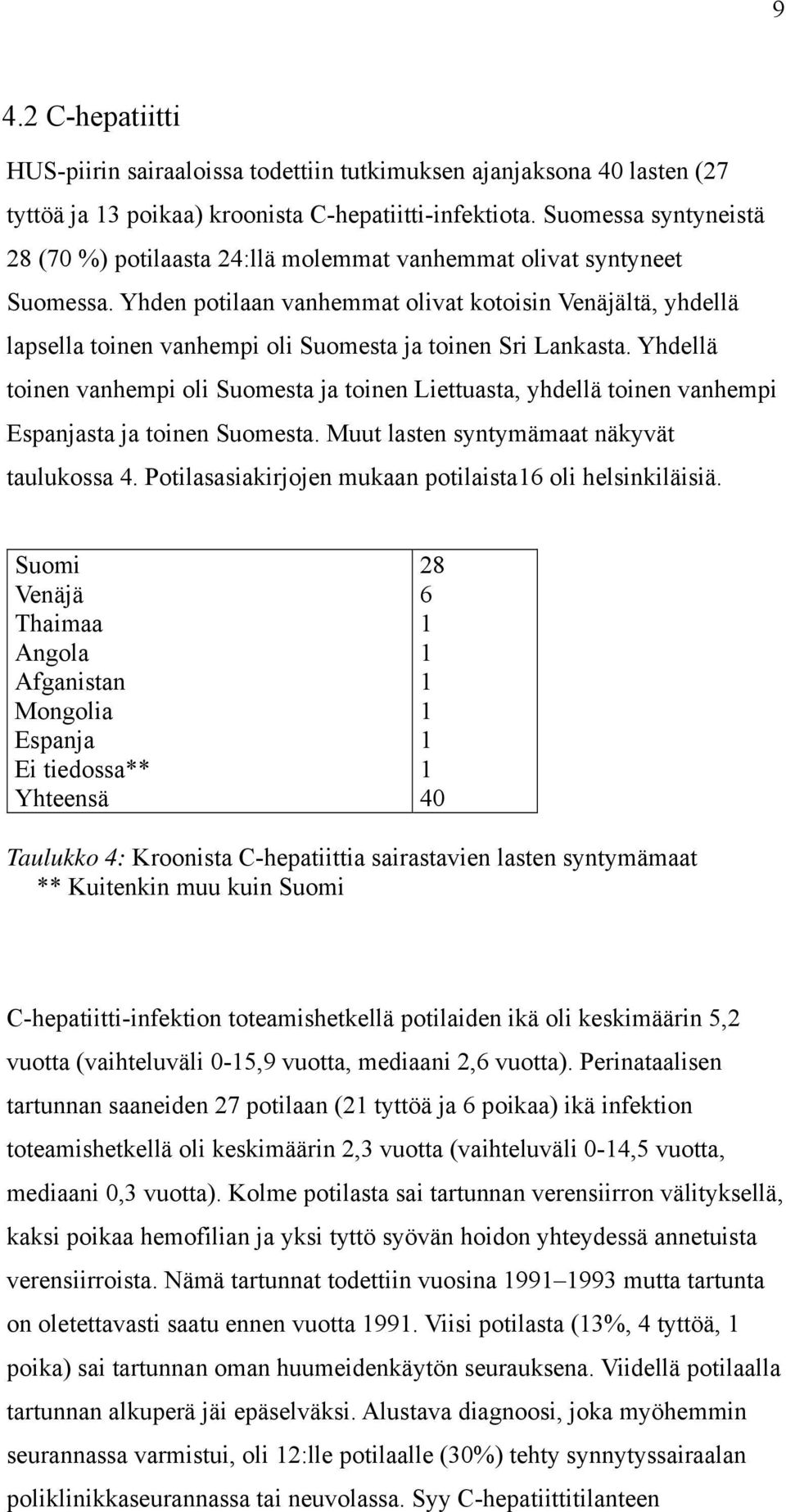 Yhden potilaan vanhemmat olivat kotoisin Venäjältä, yhdellä lapsella toinen vanhempi oli Suomesta ja toinen Sri Lankasta.