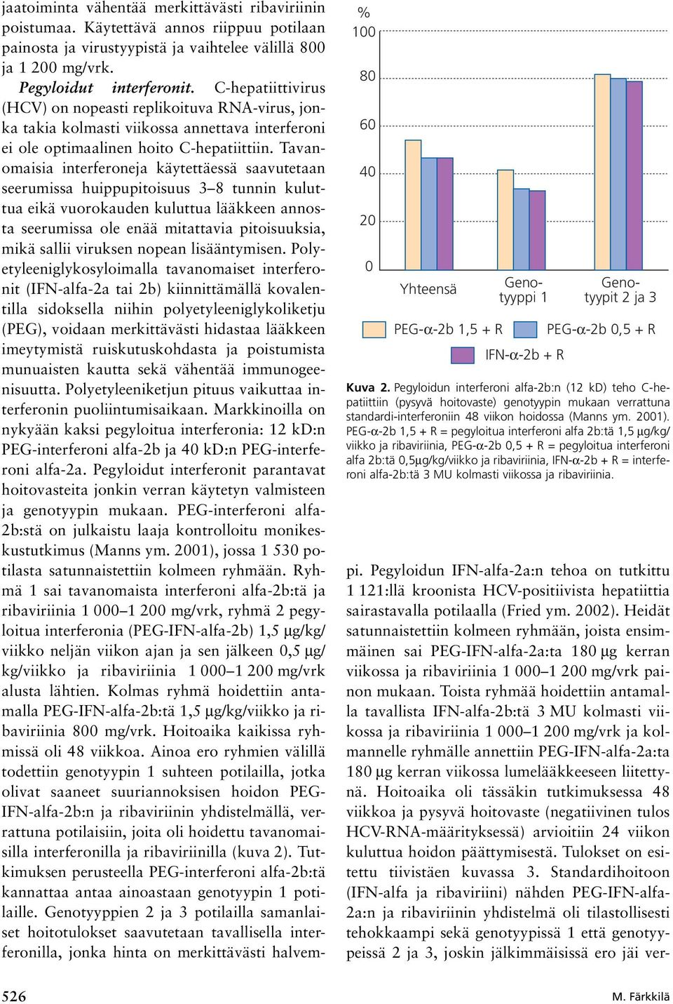 PEG-α-2b 1,5 + R = pegyloitua interferoni alfa 2b:tä 1,5 µg/kg/ viikko ja ribaviriinia, PEG-α-2b 0,5 + R = pegyloitua interferoni alfa 2b:tä 0,5µg/kg/viikko ja ribaviriinia, IFN-α-2b + R =