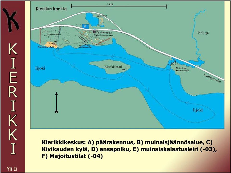 kylä, D) ansapolku, E)