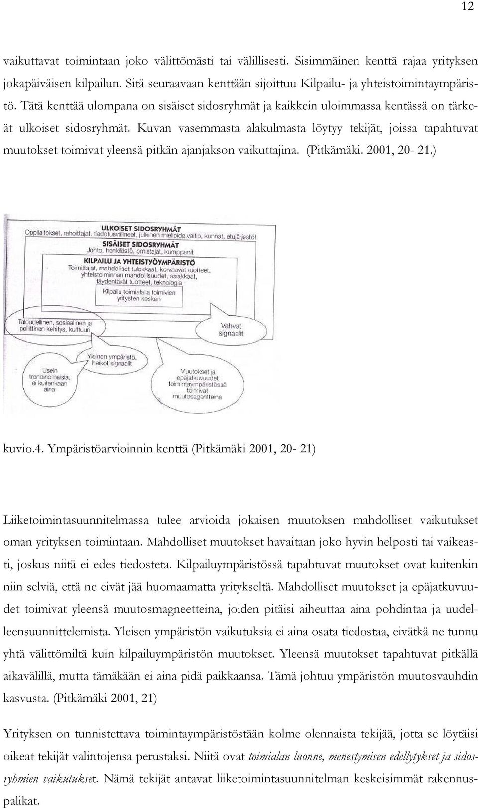 Kuvan vasemmasta alakulmasta löytyy tekijät, joissa tapahtuvat muutokset toimivat yleensä pitkän ajanjakson vaikuttajina. (Pitkämäki. 2001, 20-21.) kuvio.4.