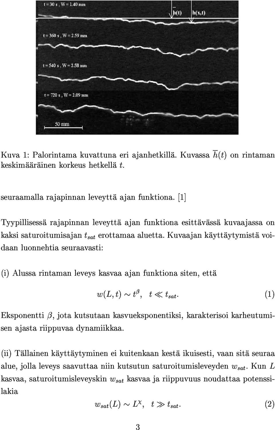 kuvaajankayttaytymistavoidaanluonnehtiaseuraavasti: (i)alussarintamanleveyskasvaaajanfunktionasiten,etta senajastariippuvaadynamiikkaa.