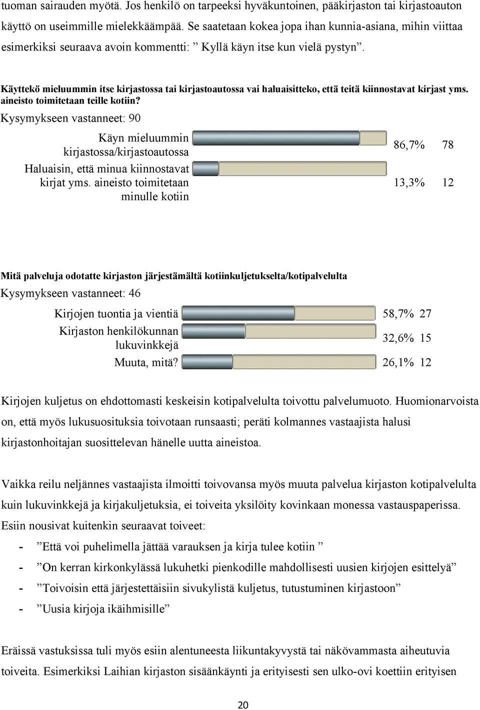 Käyttekö mieluummin itse kirjastossa tai kirjastoautossa vai haluaisitteko, että teitä kiinnostavat kirjast yms. aineisto toimitetaan teille kotiin?