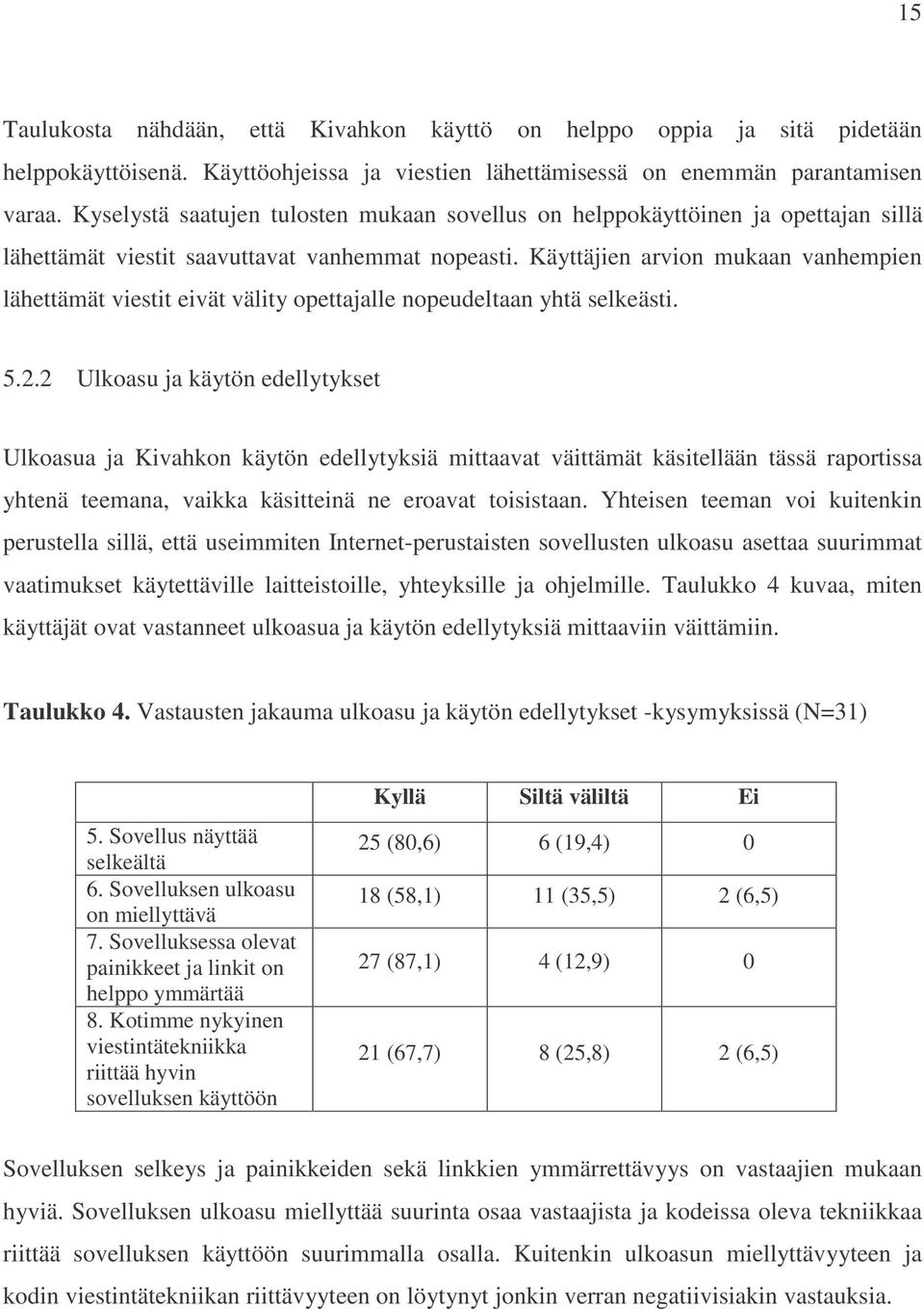 Käyttäjien arvion mukaan vanhempien lähettämät viestit eivät välity opettajalle nopeudeltaan yhtä selkeästi. 5.2.