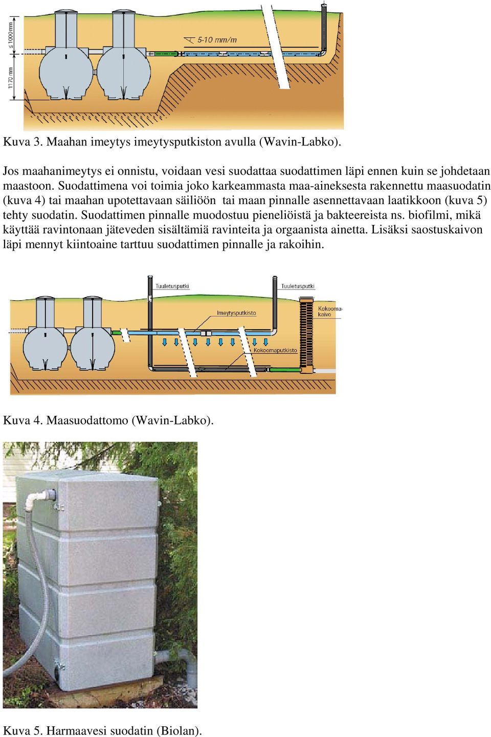 (kuva 5) tehty suodatin. Suodattimen pinnalle muodostuu pieneliöistä ja bakteereista ns.