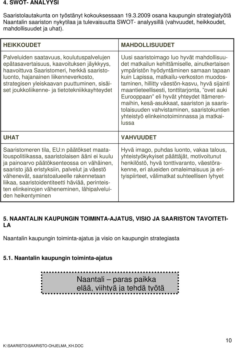 HEIKKOUDET Palveluiden saatavuus, koulutuspalvelujen epätasavertaisuus, kaavoituksen jäykkyys, haavoittuva Saaristomeri, herkkä saaristoluonto, hajanainen liikenneverkosto, strategisen yleiskaavan