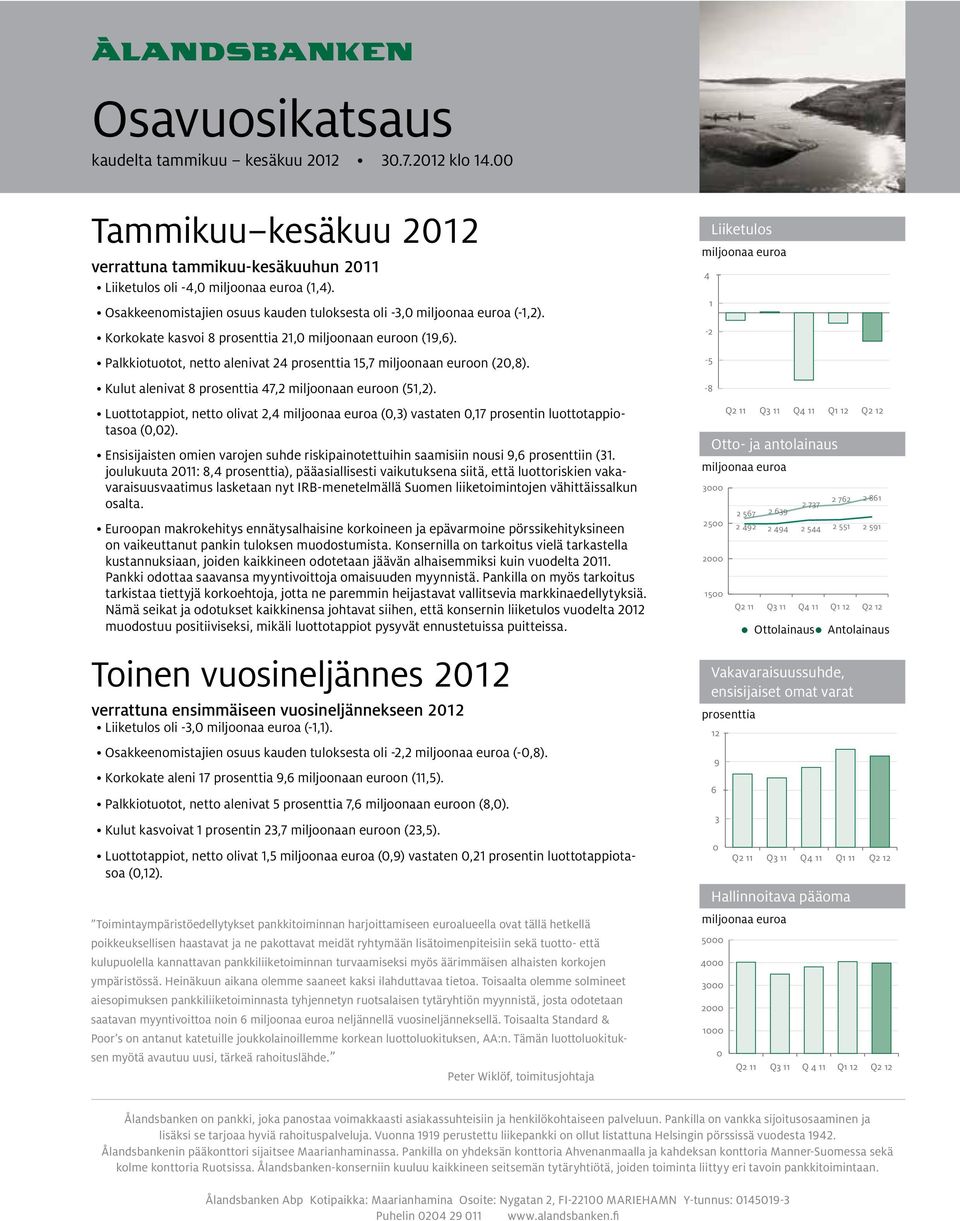 Luottotappiot, netto olivat 2,4 (0,3) vastaten 0,17 prosentin luottotappiotasoa (0,02). Ensisijaisten omien varojen suhde riskipainotettuihin saamisiin nousi 9,6 prosenttiin (31.