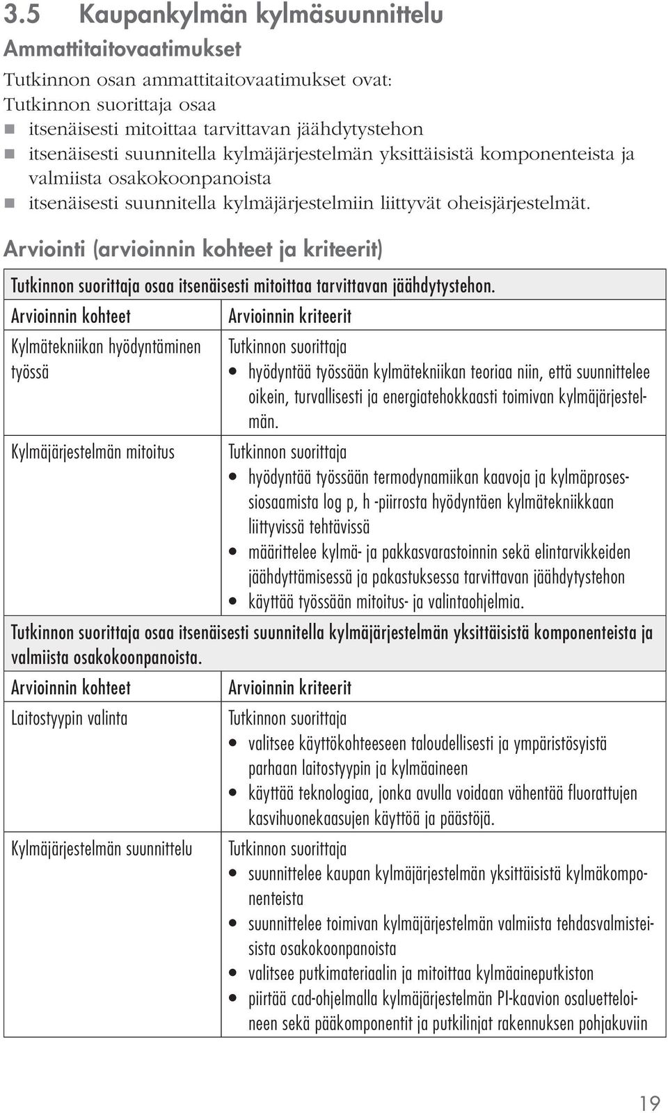 Arviointi (arvioinnin kohteet ja kriteerit) osaa itsenäisesti mitoittaa tarvittavan jäähdytystehon.