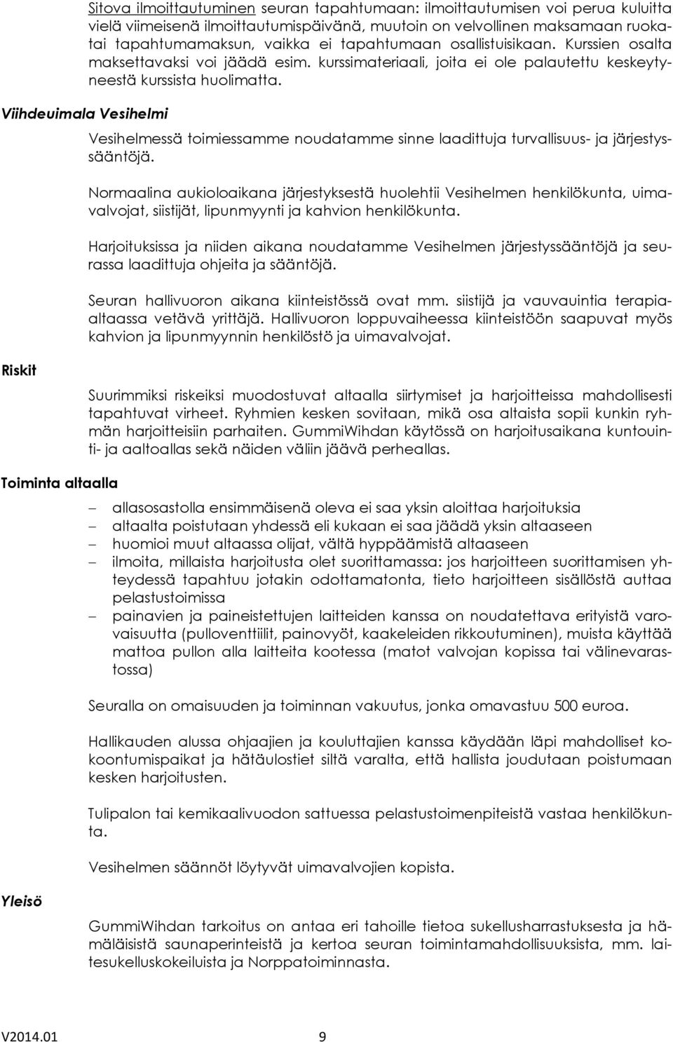 Vesihelmessä toimiessamme noudatamme sinne laadittuja turvallisuus- ja järjestyssääntöjä.